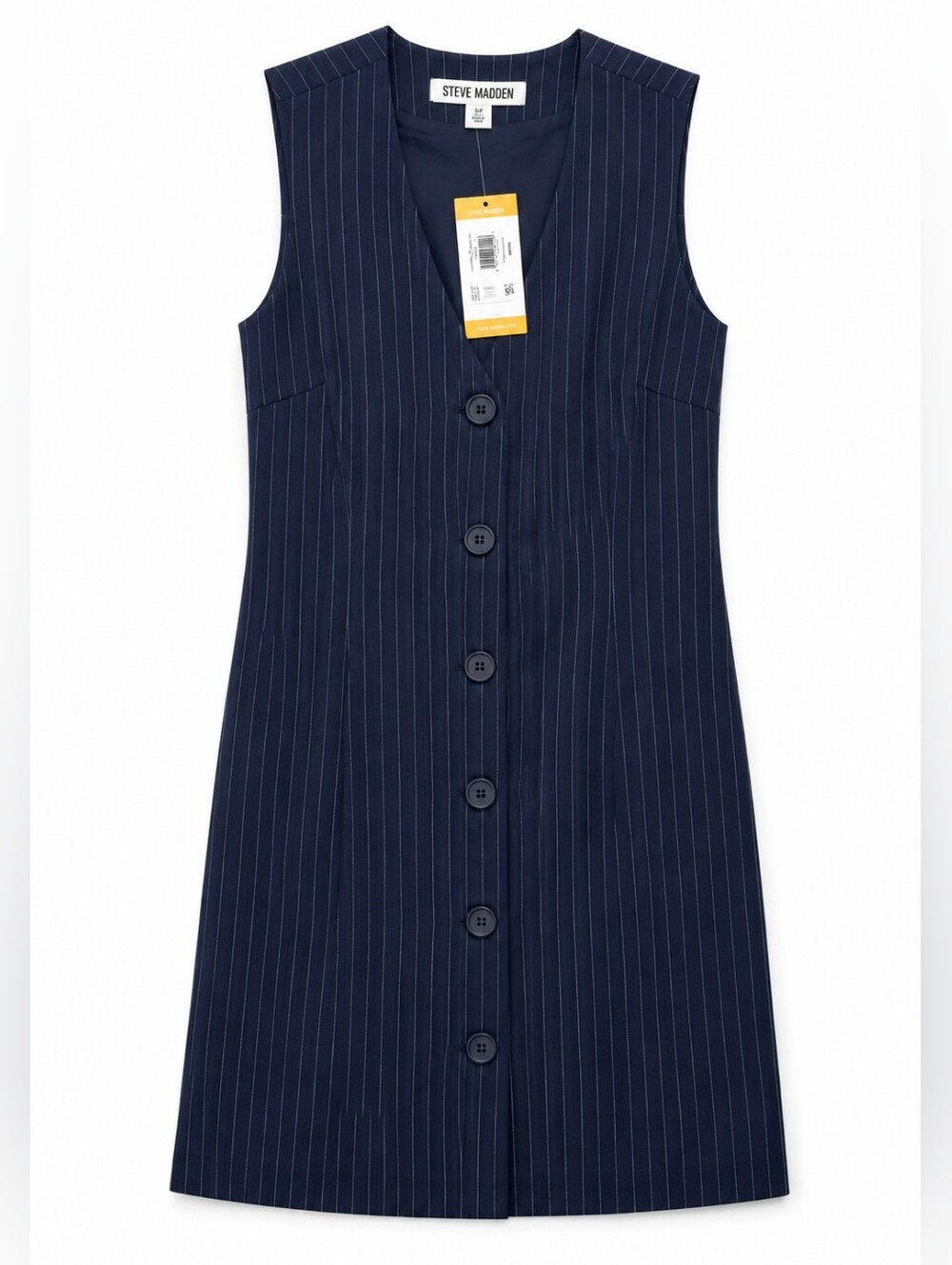 Steve Madden Navy Pinstripe Button-Front A-Line Dress